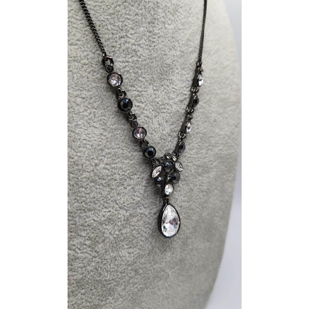 Givenchy Black Crystal Rhinestone Necklace Teardrop Pendant